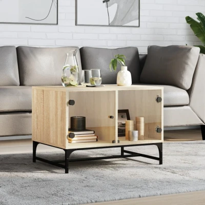 Afbeelding van Salontafel met glazen deuren 68,5x50x50 cm sonoma eikenkleurig