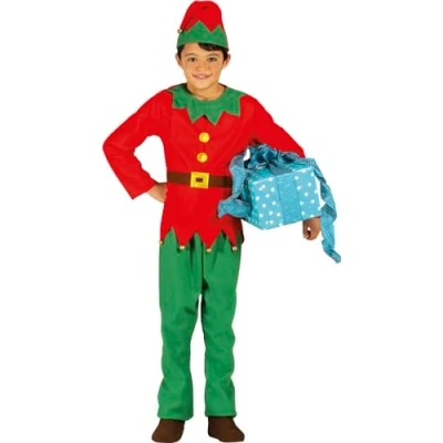 Afbeelding van Guirma Kerst &amp; Oud Nieuw Kostuum Rood Groene Kerstelf Santas Helper Kind Rood, Groen 7 9 jaar Verkleedkleding