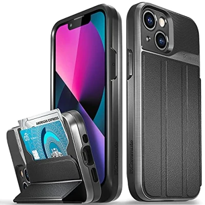 Afbeelding van VENA vCommute Beschermhoes voor Apple iPhone 13 Mini (5,4 inch), (militaire kwaliteit, kaartvakken), lederen portemonnee hoesje met standaard grijs