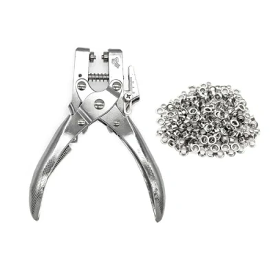 Afbeelding van JZK Heavy Duty 5mm enkele perforator en oogje klinken tang set met 200 klinknagel voor papier karton lederen riem doek dunne kunststof, metalen stud punch kit gat puncher tool