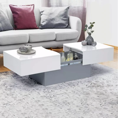 Image de Table basse coulissante MARTA bois gris et plateau blanc