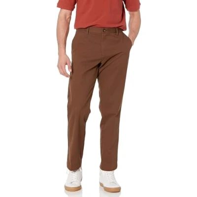 Image de Amazon Essentials Pantalon chino infroissable à devant plat pour homme (disponible en grande taille large), marron, 86,4 x 78,7 cm (l L)