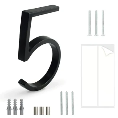 Afbeelding van HASWARE Zwevend huisnummerbord 12 cm, moderne deurnummers, verkeersbord, adreshuisnummers, zwart metaal (Zwart, 5)
