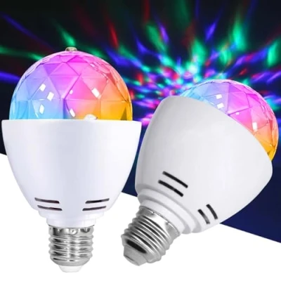 Afbeelding van Set van 2 E27 led feestlampen, 3 W, RGB, discobal, 360 graden draaibaar, voor fitting, feestdecoratie bruiloft, verjaardagsfeest, Halloween, Kerstmis