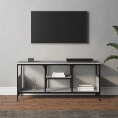Afbeelding van Tv meubel 100x35x45 cm bewerkt hout en ijzer grijs sonoma eiken