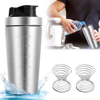 Afbeelding van Aicharynic eiwitshaker van roestvrij staal, 750 ml, met spiraalbal, roestvrijstalen shaker, BPA vrij, fitnessshaker voor eiwitten, dieet en fitness