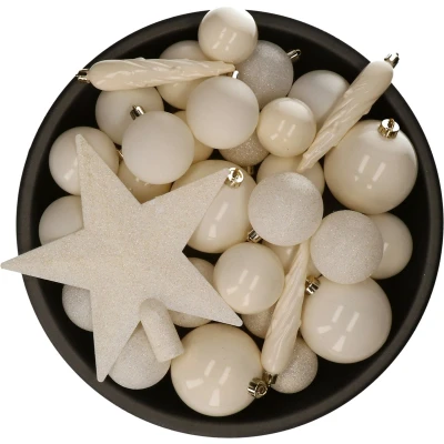 Afbeelding van Decoris kerstballen mix 33 Stuks Wolwit Inclusief piek ø 6 cm