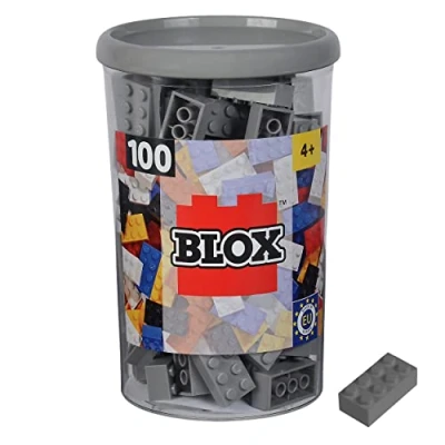 Afbeelding van Blox 100 stuks grijze bouwstenen voor kinderen vanaf 3 jaar, 8 in hoogwaardige doos, volledig compatibel met vele andere fabrikanten