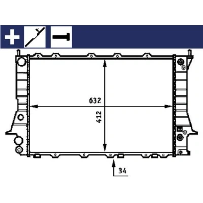 Afbeelding van MAHLE ORIGINAL CR 413 000S Radiateur voor voertuigen met/zonder airco 632 412 34 Met houder, toebehoren schroeven Koelribben mechanisch gelast