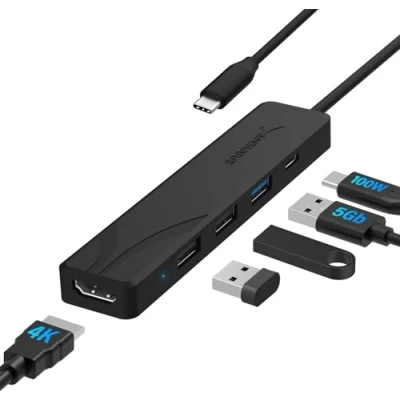 Afbeelding van Sabrent USB C hub HDMI meervoudige stekkerdoos voor Macbook, PC, Pen Drive, PS4/PS5, 5 in 1 Type C, 4K, 3.0, 2 x 2.0, PD (60W) (HB TC5P)