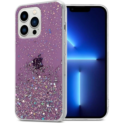 Afbeelding van Cadorabo Hoesje geschikt voor Apple iPhone 13 PRO in Paars met Glitter Beschermhoes van flexibel TPU silicone fonkelende glitters Case Cover Etui