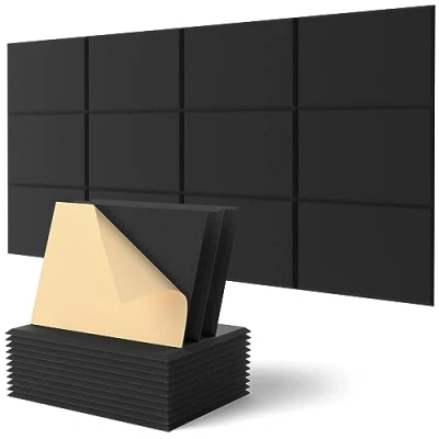 Afbeelding van akoestische panelen, zelfklevend, rechthoekig, platen met hoge dichtheid, geluidsisolatie, geluidsabsorberend, 30 x 40 0,9 cm, 12 stuks
