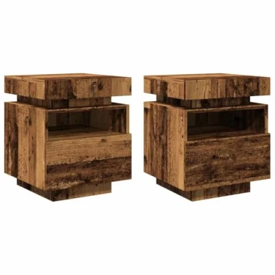 Image de vidaXL Armoires de chevet et lumières LED 2pcs vieux bois 40x39x48,5cm857659