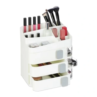 Afbeelding van Relaxdays make up organizer 3 lades kunststof wit bewaardoos veel vakken