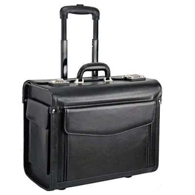Afbeelding van Dermata Business Leather Pilottrolley zwart Handbagage koffer