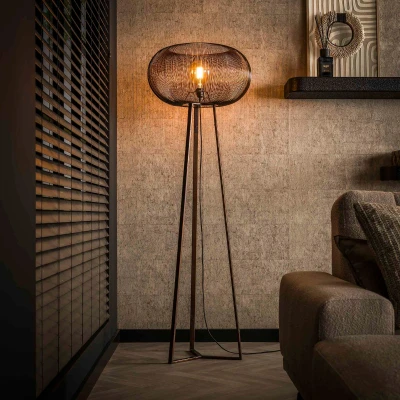 Afbeelding van Antoine vloerlamp 3 poot koper twist zwart nikkel