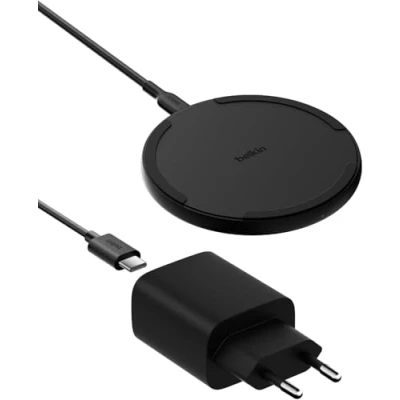Afbeelding van Belkin Chargeur sans fil (15W) Qi pour Apple iPhone 16, 15/14/13 Series, AirPods, Samsung Galaxy S25, S24, Pixel Avec bloc d&#039;alimentation et câble Noir
