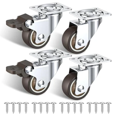 Afbeelding van Set van 4 kleine zwenkwielen 32 mm met remmen voor meubels een totale capaciteit 40 kg (2 rubberen wielen en 2 zonder rem)