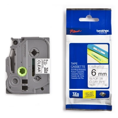 Image de Brother TZe 111 Adhésif standard noir sur transparent Rouleau (0,6 cm x 8 m) 1 cassette(s) ruban laminé pour PT D210, D600, H110; P Touch 1880, D450, E110, E310, E550, E800, H110, P900