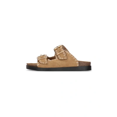 Afbeelding van PS Poelman Muiltjes, Dames, Maat: 41, Light brown Veloursleer