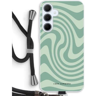 Afbeelding van Case Company® hoesje met Koord geschikt voor Samsung Galaxy A35 Swirl Groen Telefoonhoesje Zwart Bescherming aan alle Kanten en Over de Schermrand