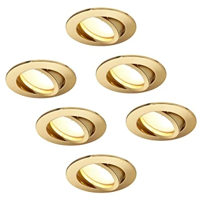 Afbeelding van HCFEI Set van 6 led inbouwspots, dimbaar, goud, mat, rond, draaibaar, 5 W, 230 V, boorgat 68 mm, stralingshoek 120 graden, neutraal wit, 4000 K