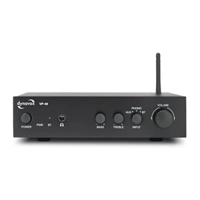 Afbeelding van Dynavox VP 40 Compacte hifi stereoversterker met phono ingang voor draaitafel, BT streaming, bas en hoge regeling, hoofdtelefoonaansluiting, zwart