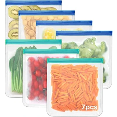 Afbeelding van Hoobee herbruikbare diepvrieszak, ritszakken, voorkomt lekkage, voor fruit, vlees, melk, groenten en reizen, familie organizer (7 stuks)
