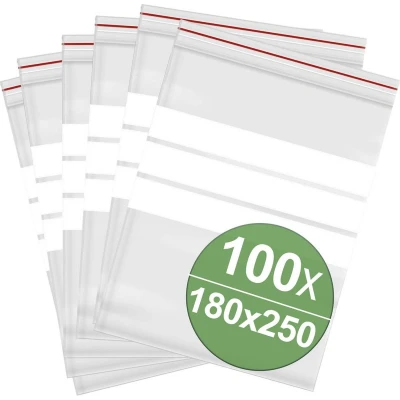 Afbeelding van Hersluitbare zak met etiketstrook (b x h) 180 mm 250 Transparant Polyethyleen