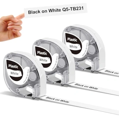 Afbeelding van Phomemo P12&amp;P12 Pro labeltape, origineel, 12 mm x 4 m, zwart op wit, Q5 TB231, zelfklevende labeltape van kunststof, waterdicht, voor printer Pro, 3 stuks