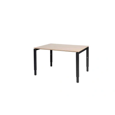 Afbeelding van Domino bureau, hoogte instelbaar (62 85cm) met 120x90cm &#039;zwevend&#039; havana/ kersen licht 25mm blad en zwart (RAL9005) N poot frame.