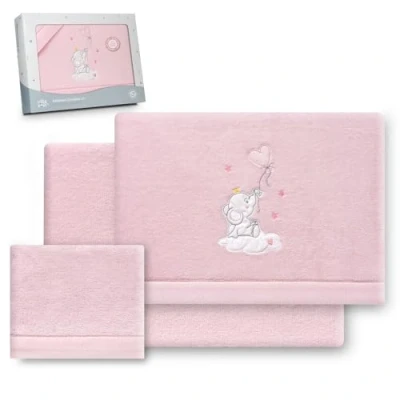 Afbeelding van Interbaby Underzy Beddengoedset van 100% polyester, warm, zacht, met hoeslaken, laken en kussensloop, olifantenmotief, roze