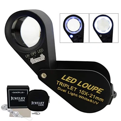 Afbeelding van Opvouwbaar vergrootglas (10 x 21 mm) met uv en ledlicht tripletlens