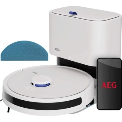 Afbeelding van AEG Robotstofzuiger met veegfunctie, wifi/LiDAR navigatie, automatisch vulstation, zuigvermogen 4000 Pa/batterij 14,4 V/tot 140 minuten Runtime/watertank 0,28 l/wit/AR71UW2SW