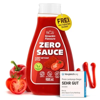Afbeelding van Zero curry Ketchup, 1 x 425 ml lichte saus, vetvrij en zonder toegevoegde suiker, veganistisch glutenvrij, geschikt voor keto dieet (425 (1 verpakking), ketchup style)