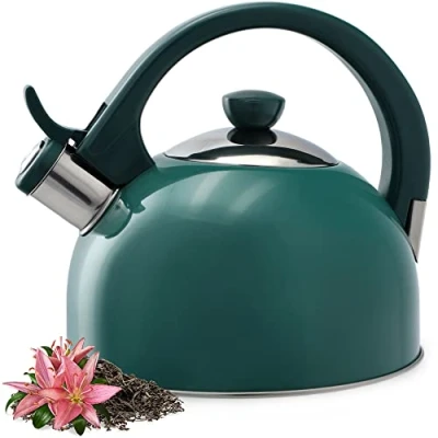 Afbeelding van KADAX Waterkoker van roestvrij staal, 1,7 liter, verschillende kleuren, theepot voor alle soorten kookplaten, roestvrijstalen waterkoker, retro groen