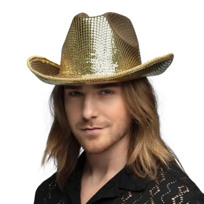 Afbeelding van Boland Hoed Groovy Goud 59 Volwassenen Unisex Cowboy Disco Festival Carnaval Themafeest