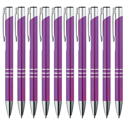 Afbeelding van GIMEI® 20 stuks metalen balpennen van hoogwaardige kwaliteit voor eenvoudig en zacht schrijven, blauwe balpennen, paars, een echte blikvanger