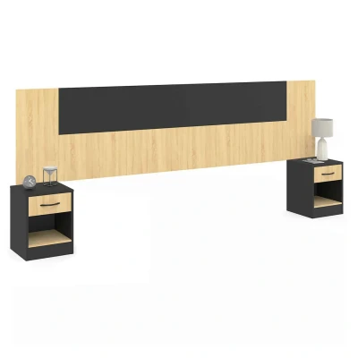 Image de Tête de lit sur pied avec chevets modulables SAPA pour 140, 160 ou 180 cm bois et noir