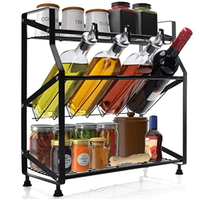 Afbeelding van Belle Vous 3 Laags Specerijen Rek Organizer Vrijstaande Ijzeren Potten Houder Zwart Keuken Plank Opslag Voor Kruiden en Potjes Ideaal Kastjes, Balies Keukenkasten