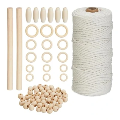 Afbeelding van Relaxdays macramé set voor beginners wandhanger pakket ringen touw diy