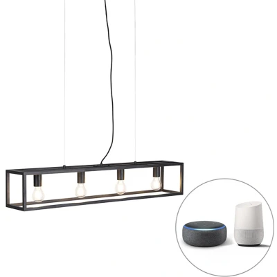 Afbeelding van QAZQA Smart industriële hanglamp zwart incl. 4 WiFi A60 Cage