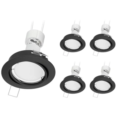 Afbeelding van ledscom.de FERE Inbouwplafondlamp, 5 stuks, zwart, mat, draaibaar GU10, ledlamp, warm wit, 3 dimniveaus: max. 500 lm.