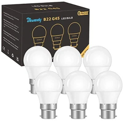 Afbeelding van Bajonet LED lampen, G45 bol, met standaard B22 fitting, 500 lm, energiebesparend, koud wit, 6500 K, niet dimbaar, 5 W, halogeenlamp, komt overeen 40 6 stuks