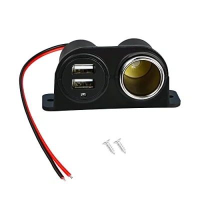 Afbeelding van RIIEYOCA 12 V USB sigarettenaansteker, autostroomaansluiting met dubbele stekker en ledlicht, voor auto, vrachtwagen, camper, telefoon, poort enz.