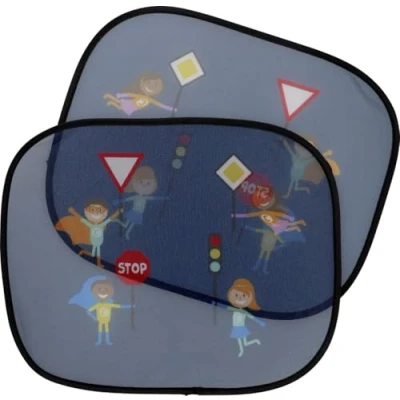 Afbeelding van cartrend HERO​ Set van 2 zonneschermen voor de auto, beschermt tegen hitte en uv stralen, met zuignap, kleurrijk design, kinderen, blauw