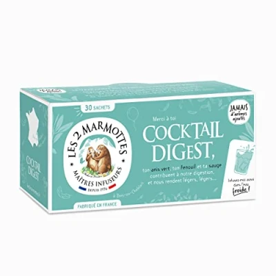 Afbeelding van Les 2 Marmottes Cocktail infusie Digest 30 zakjes groene anijs, venkel en salie helpt bij de juiste spijsvertering ideaal voor maaltijd warm of koud gemaakt in Frankrijk zonder toevoeging van aroma&#039;s 55 g