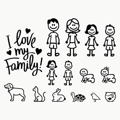 Afbeelding van Gelukkige Familie Stickers Pack van 15 stuks voor de auto (zwart)