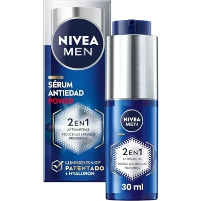 Afbeelding van NIVEA MEN POWER anti aging serum (1 x 30 ml), gezichtsserum met Luminous 630 voor mannen, vlekkenserum hyaluronzuur, rimpelserum een jongere huid