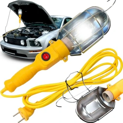 Afbeelding van Retoo Handwagen, E27 fitting met kabel, werklamp, inspectielamp, werkplaatslamp, bouwlamp, lamp 10 m netsnoer, lampkabel, schakelaar, stekker